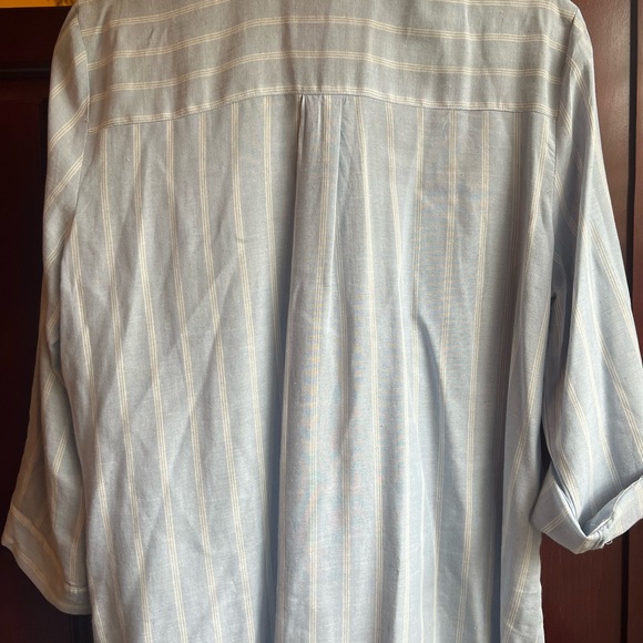 Blue and white striped Fortune & Ivy button up, size large. - Picture 5 of 10
